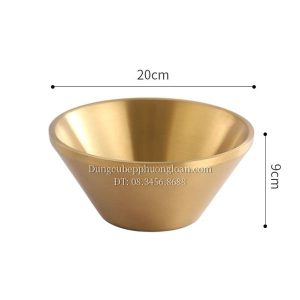 Bát đựng kem đá bào Bingsu Hàn Quốc inox 304, 2 lớp cách nhiệt 20cm màu vàng