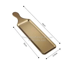 Đĩa Inox chữ nhật có tay cầm 43x11.5cm màu vàng