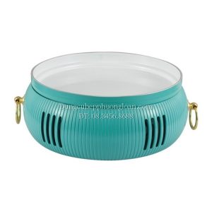 Bộ bếp hâm đốt cồn hình cái trống màu xanh 24cm