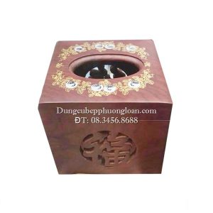 Hộp giấy gỗ vuông khảm trai