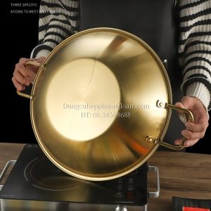 Nồi lẩu inox 2 ngăn sóng lượn màu vàng 36cm