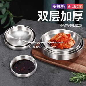 Đĩa Inox tròn 2 lớp Hàn Quốc 14cm