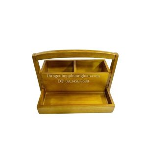 Khay đựng đũa thìa đa năng 3 ngăn bằng gỗ có quai xách