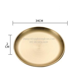 Đĩa Inox tròn 1 lớp Hàn Quốc 34cm màu vàng