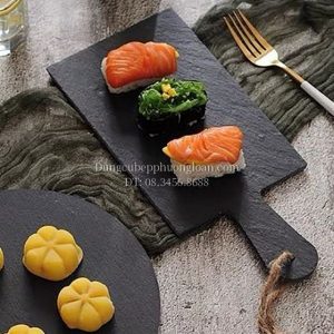 Đĩa đá đen chữ nhật có tay cầm 28x15cm