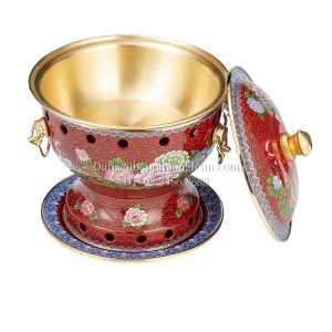 Nồi đồng tráng men hoa mẫu đơn