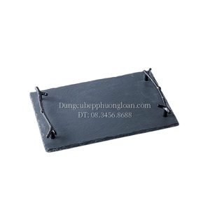 Đĩa đá đen chữ nhật có tay cầm cách điệu màu đen 30x20cm