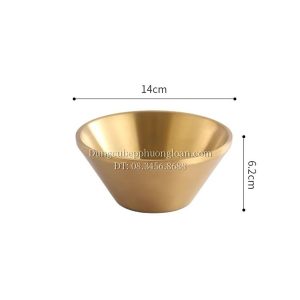 Bát đựng kem đá bào Bingsu Hàn Quốc inox 304, 2 lớp cách nhiệt 14cm màu vàng