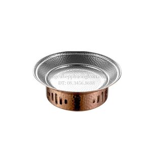 Bộ bếp hâm đốt cồn chảo inox chấm búa vàng hồng 22cm GRENEN DRY POT 007-22S
